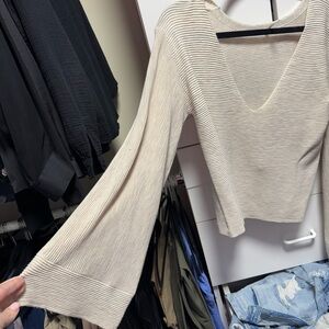 Free People Beige Ribbed Knit Top